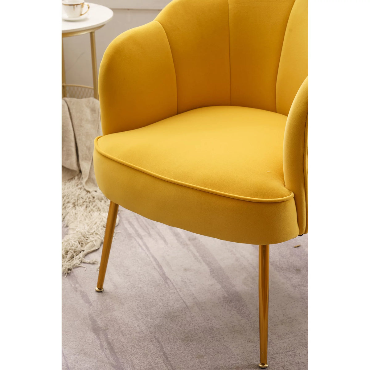 Yellow Velvet Shell Shape Armchair with Gold Legs O321063