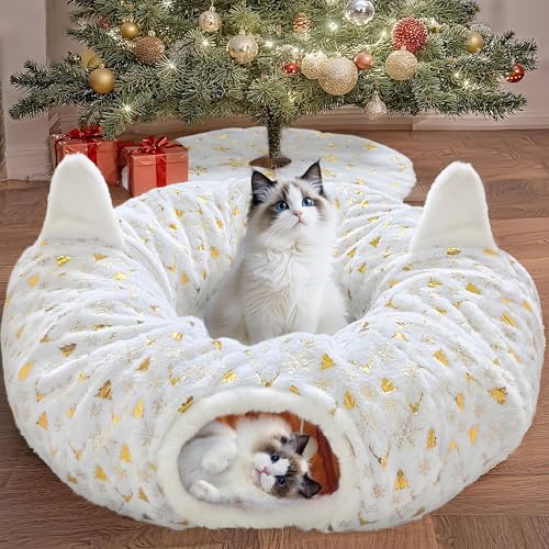 Foldable Plush Cat Tunnel Bed with Hanging Toy Ball L8991