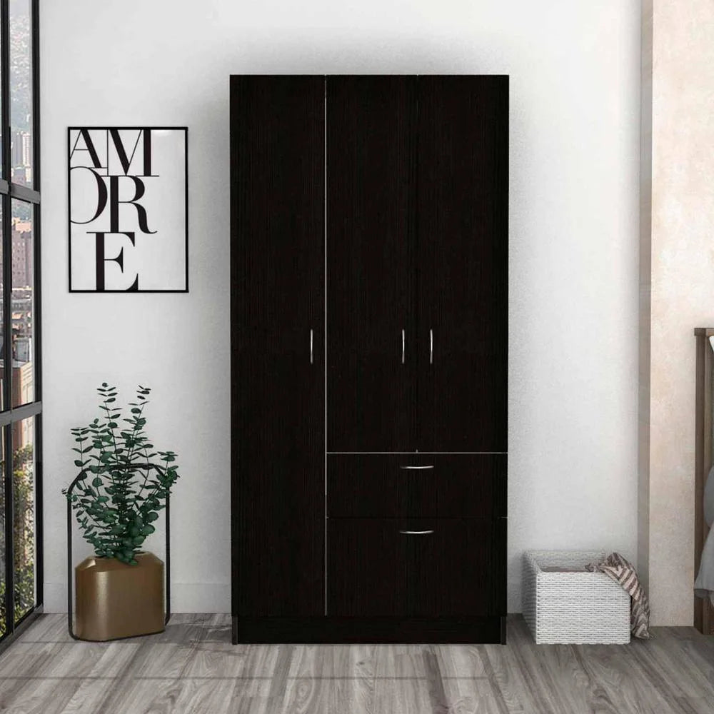 Modern Wood Armoire with Two Cabinets in Black/White Z287279