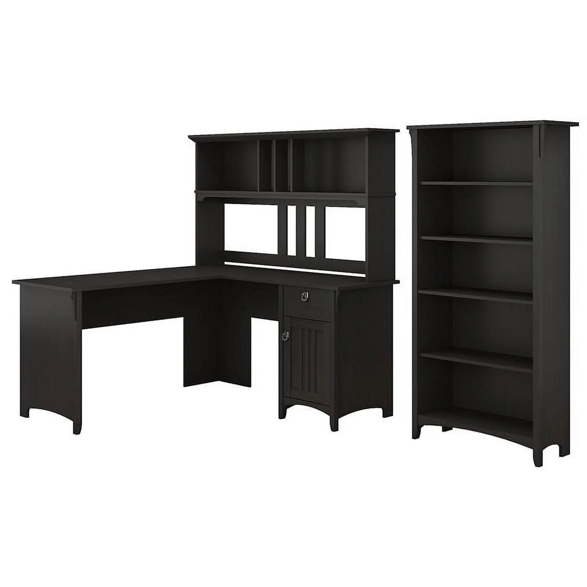 60W L Shaped Desk with Hutch and Bookcase K133