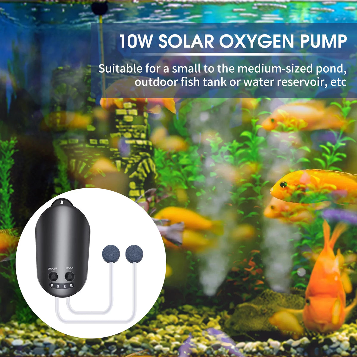 10W Solar Pump Aquarium Aerator with Air Stone Bracket K16234