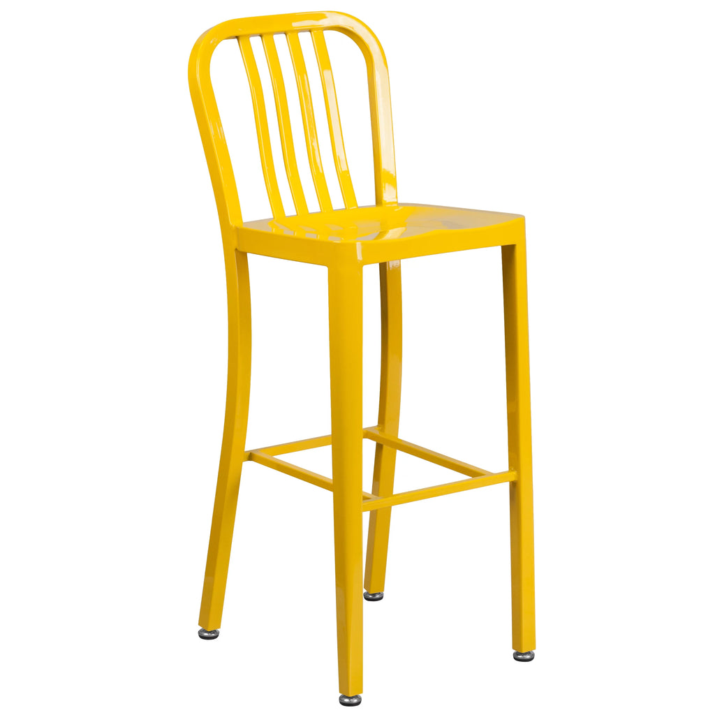 24" Round Yellow Metal Indoor-Outdoor Bar Table Set with 2 Stools E1834