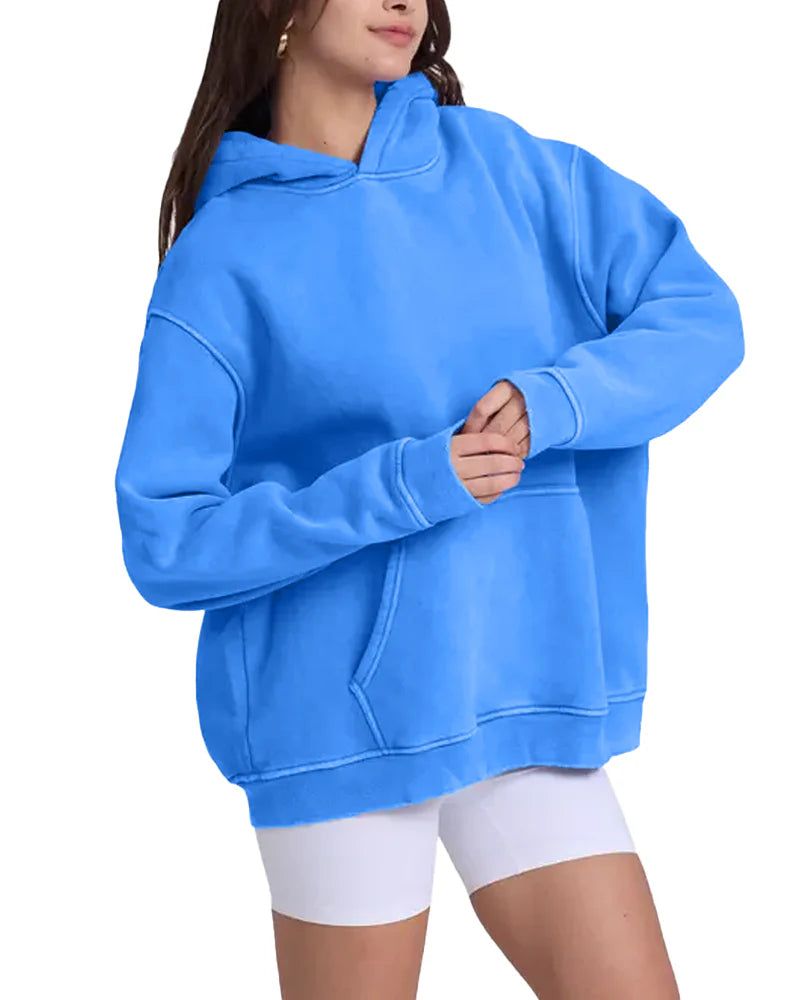 Oversized Acid Wash Hoodie Pullover V3984