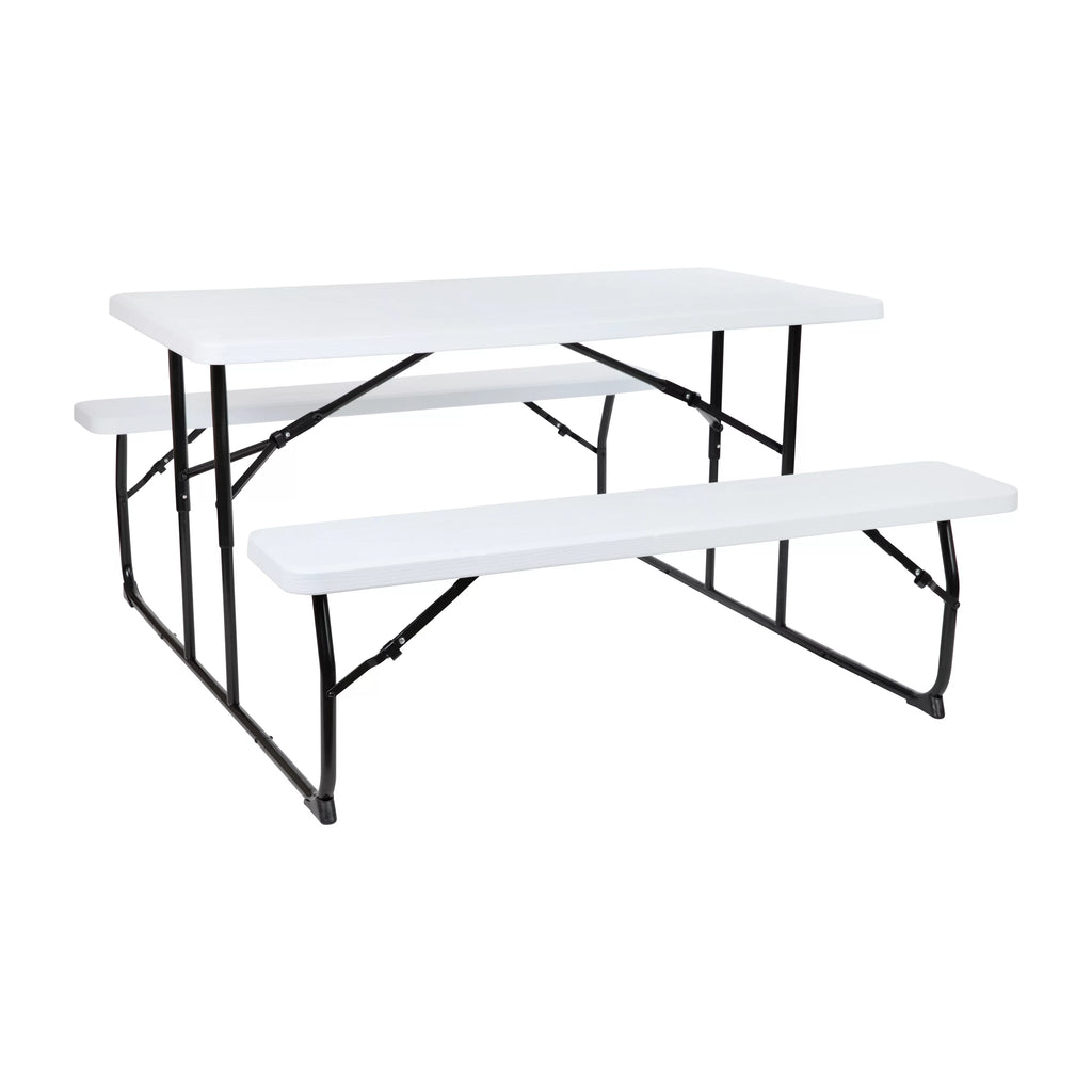 White Plastic Folding Picnic Table with Benches I3262