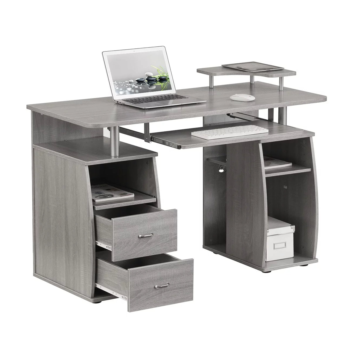 Grey Computer Workstation Desk with Storage N51314