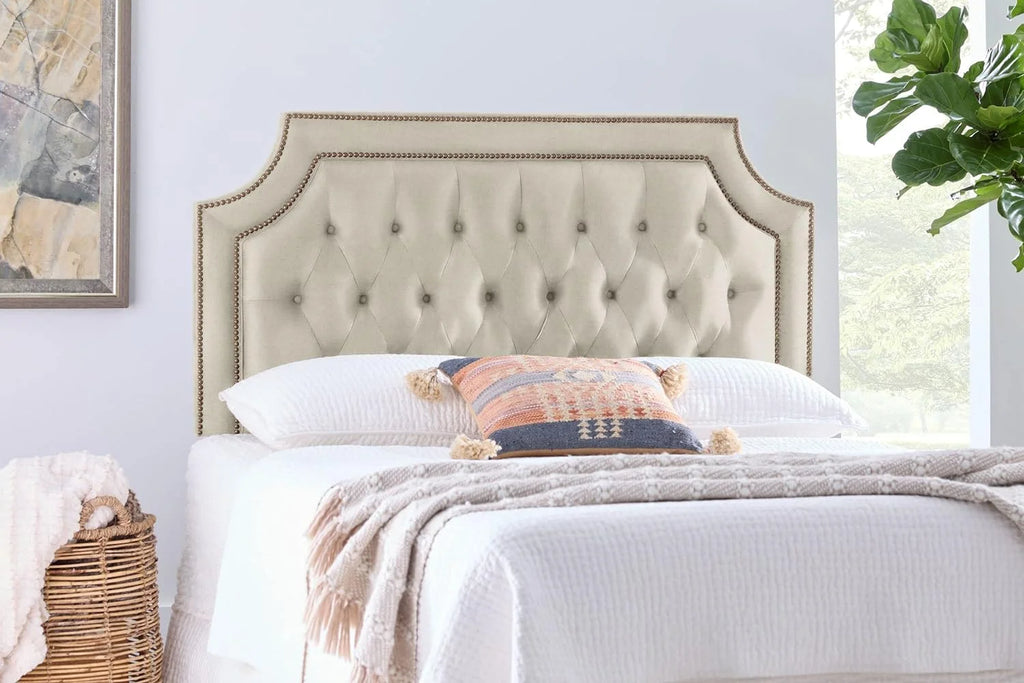 Oatmeal Linen Upholstered Tufted Button Queen Headboard F71981