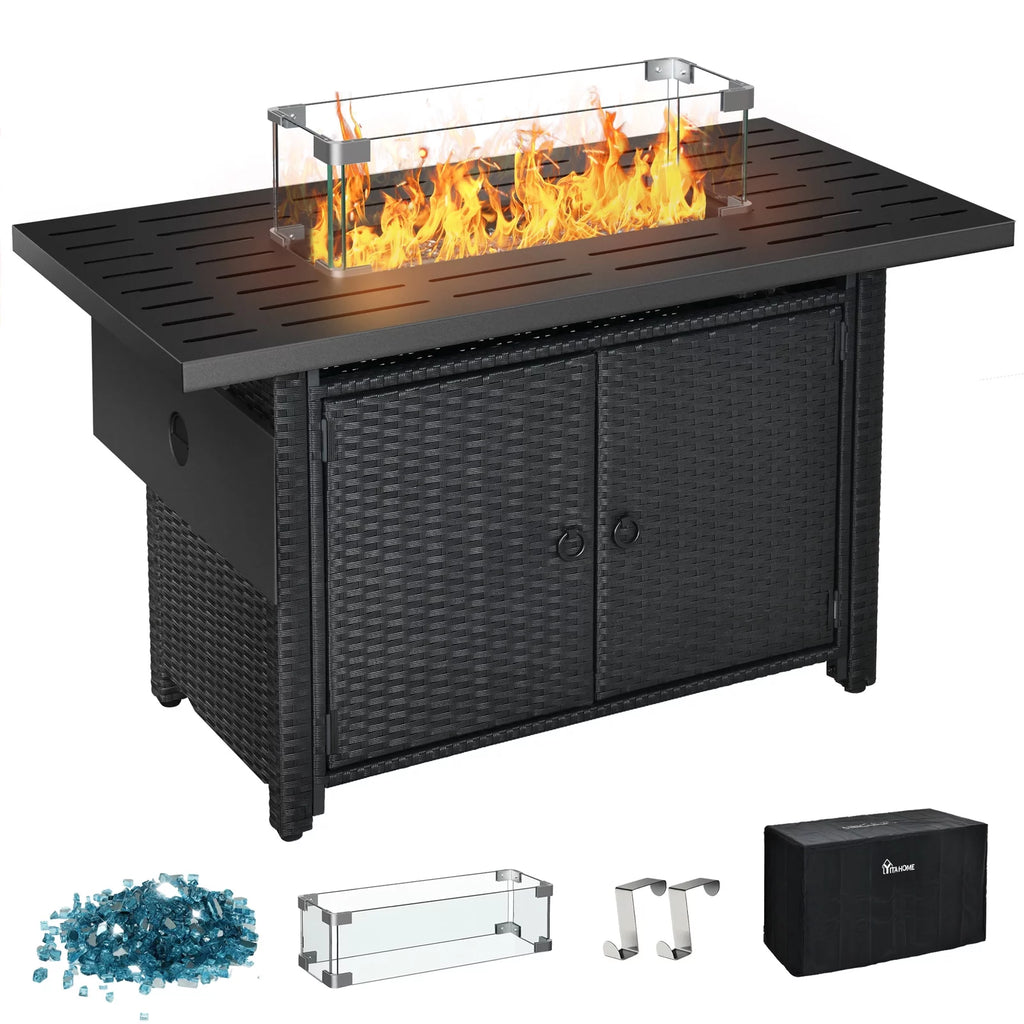 43'' Propane Fire Pit Table 60,000 BTU Wicker Rattan Base Q363598