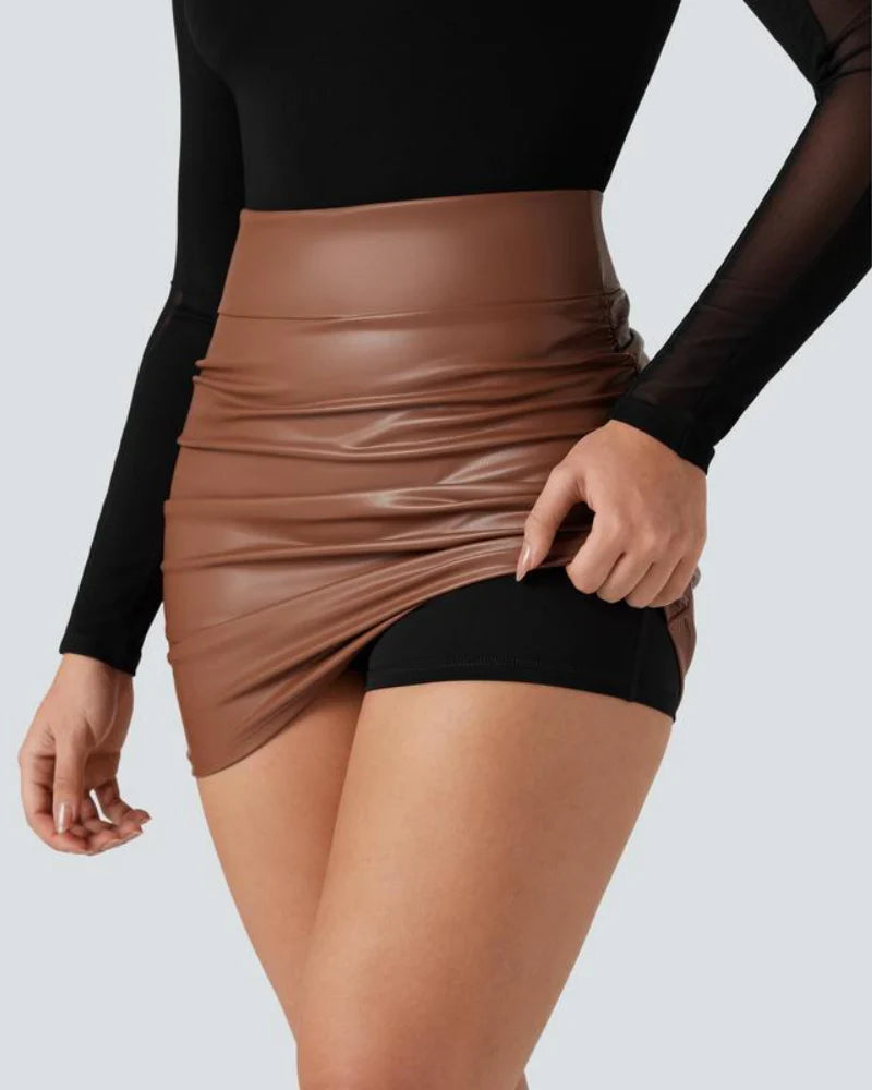 High Waisted Tummy Control Ruched Fleece Mini Skirt G926