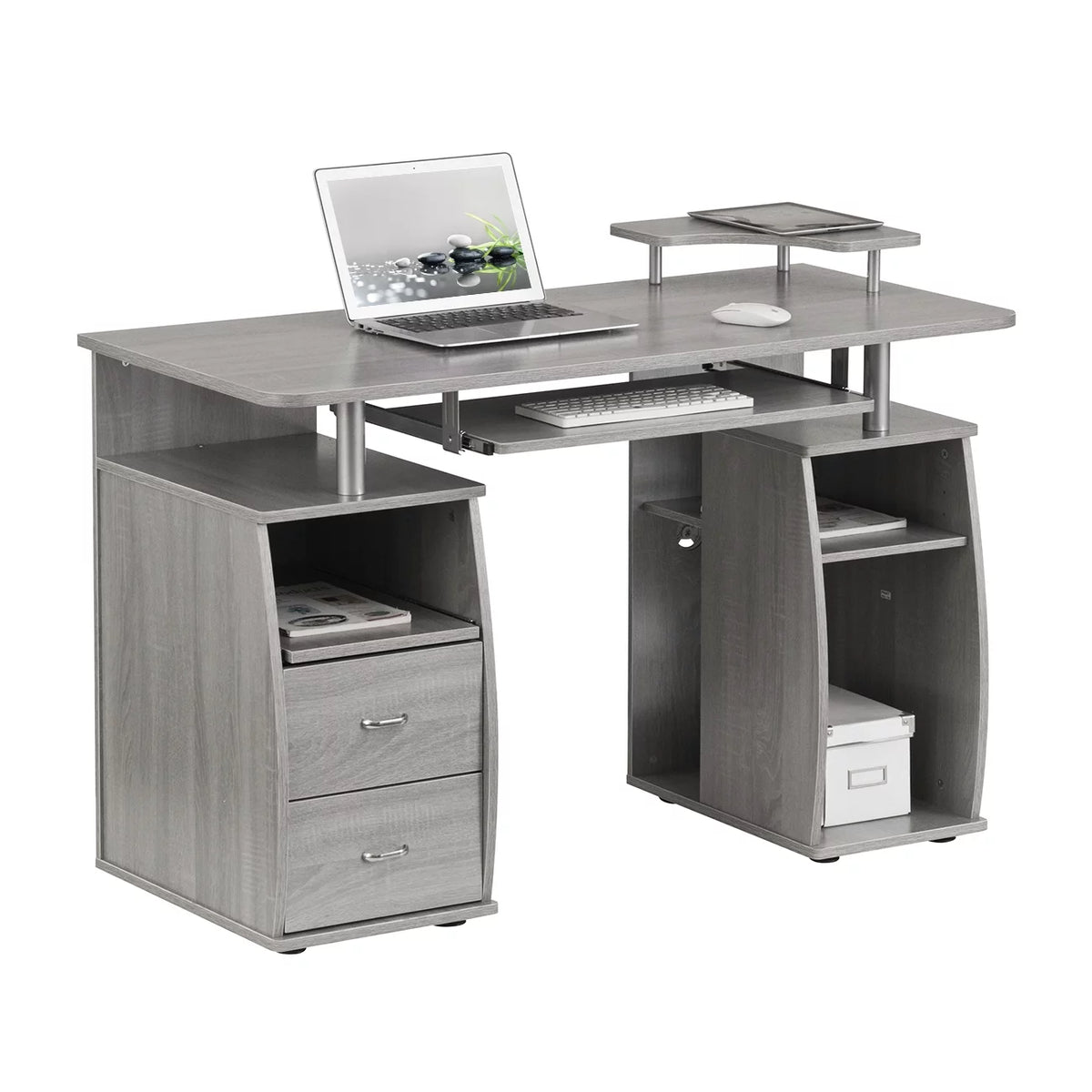 Grey Computer Workstation Desk with Storage N51314