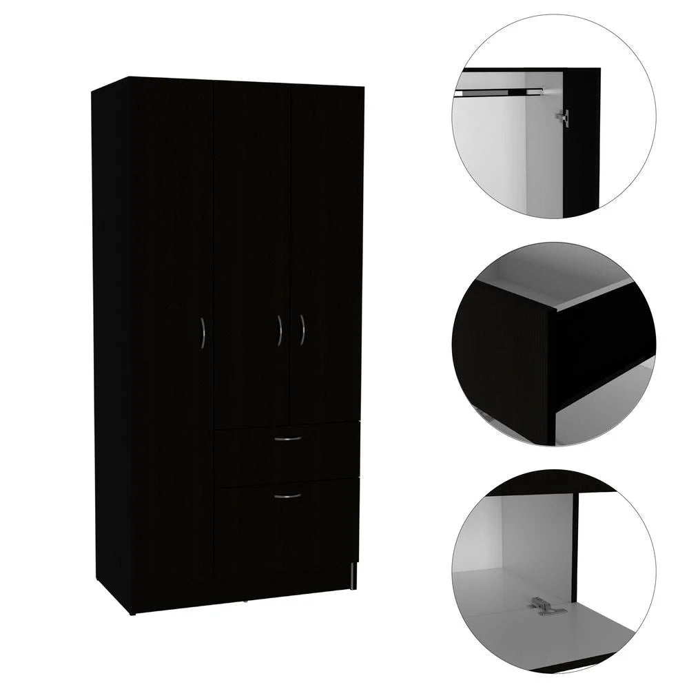 Modern Wood Armoire with Two Cabinets in Black/White Z287279