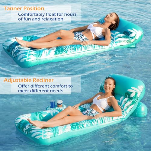 Inflatable Pool Float Lounger with Adjustable Backrest Cup Holders I414745