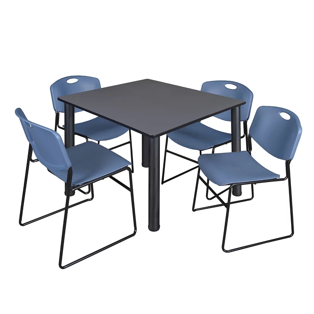 48" Square Breakroom Table and 4 Stack Chairs V984