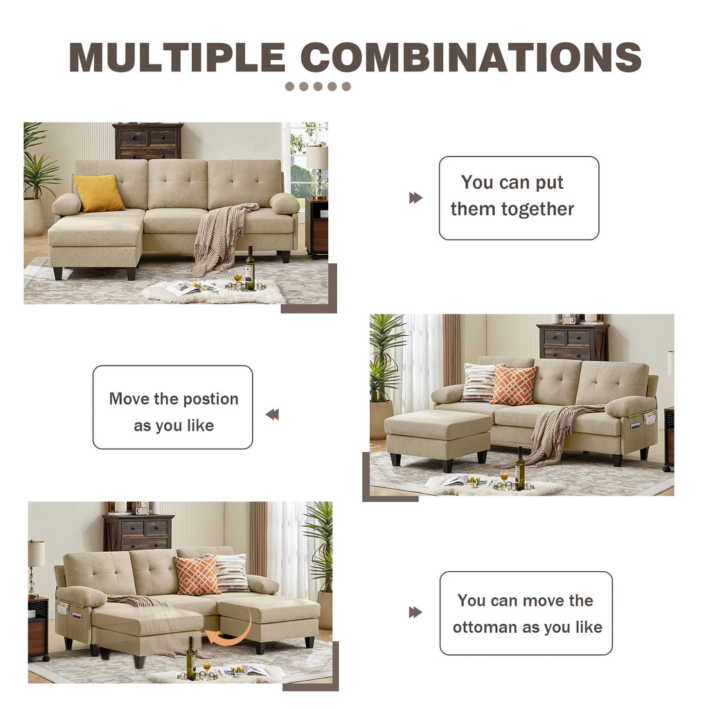 Modern Fabric L-Shaped Sectional Sofa with Chaise T845597