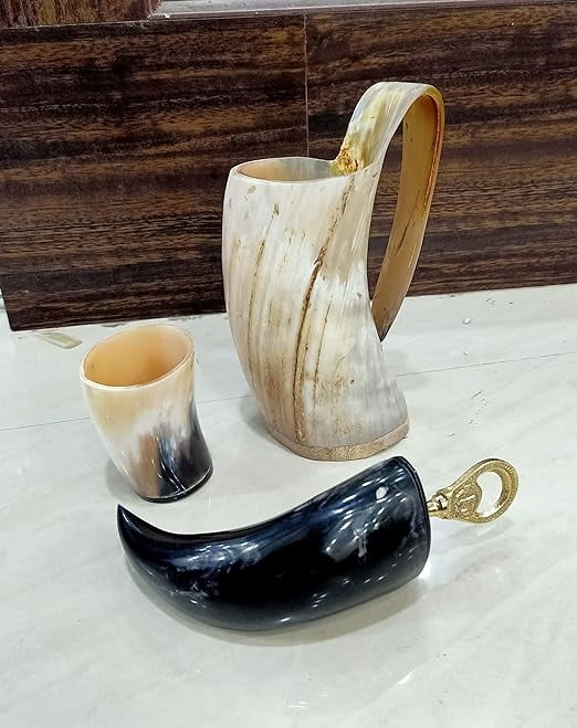 Handmade Drinking Horn Mug Tankard 3 Piece Set F269