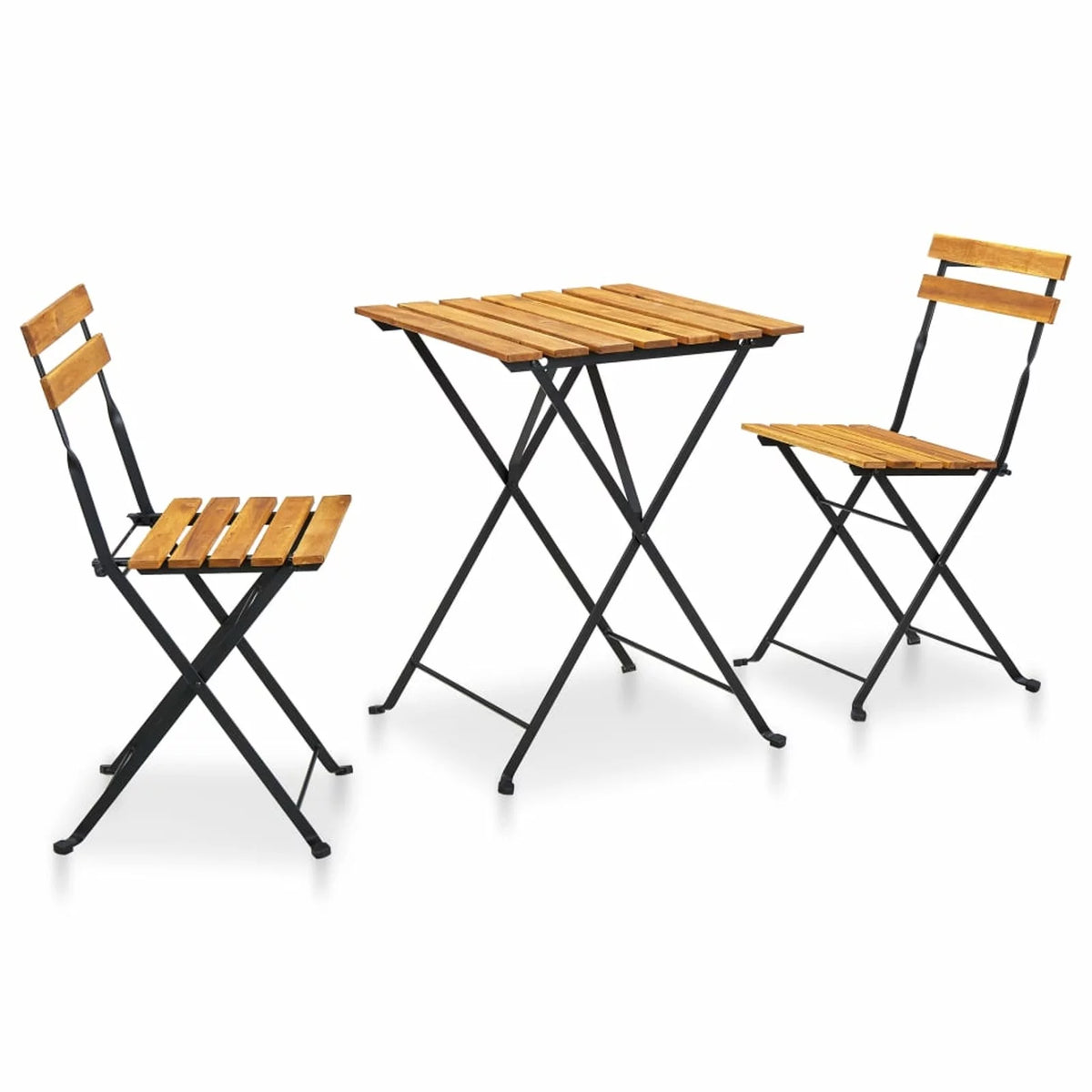 3 Piece Folding Bistro Set Acacia Wood Tabletop Steel Frame V57122