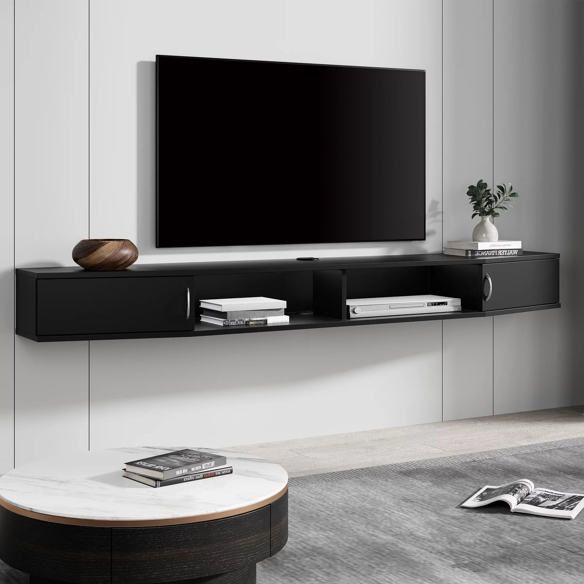 Black Wood Floating TV Stand F2015