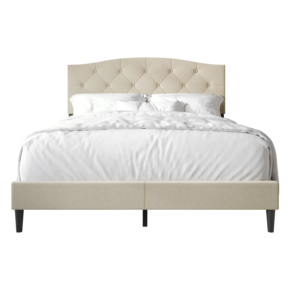 Beige Linen Upholstered Full Platform Bed I848