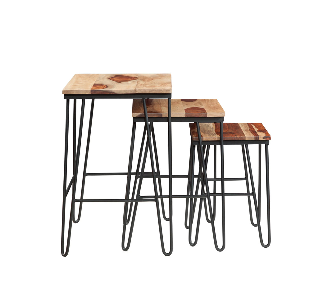 Sheesham Wood Nesting Tables with Iron Base F708492