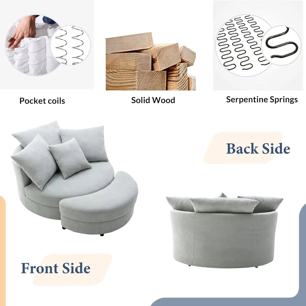 Swivel Accent Barrel Chair with Storage Ottoman & 4 Pillows P446695