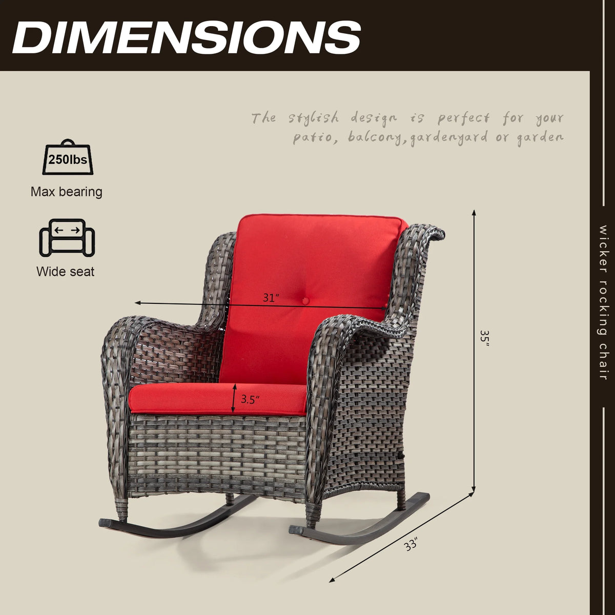 5 Pieces Patio Furniture Set with 3-Seat Sofa and Swivel Rocking Chairs, Red U271818