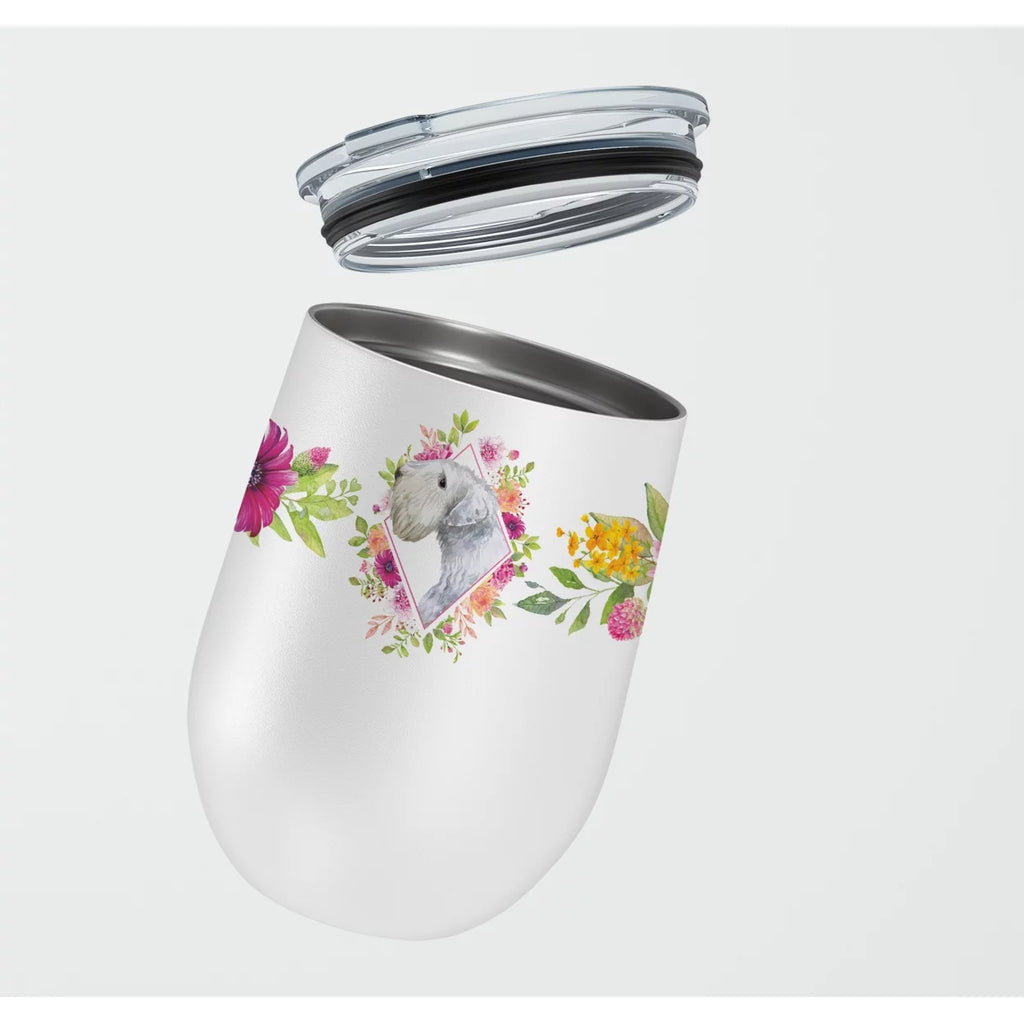 Sealyham Terrier Pink Flowers Stainless Steel 12 oz Stemless Wine Glass Z51480