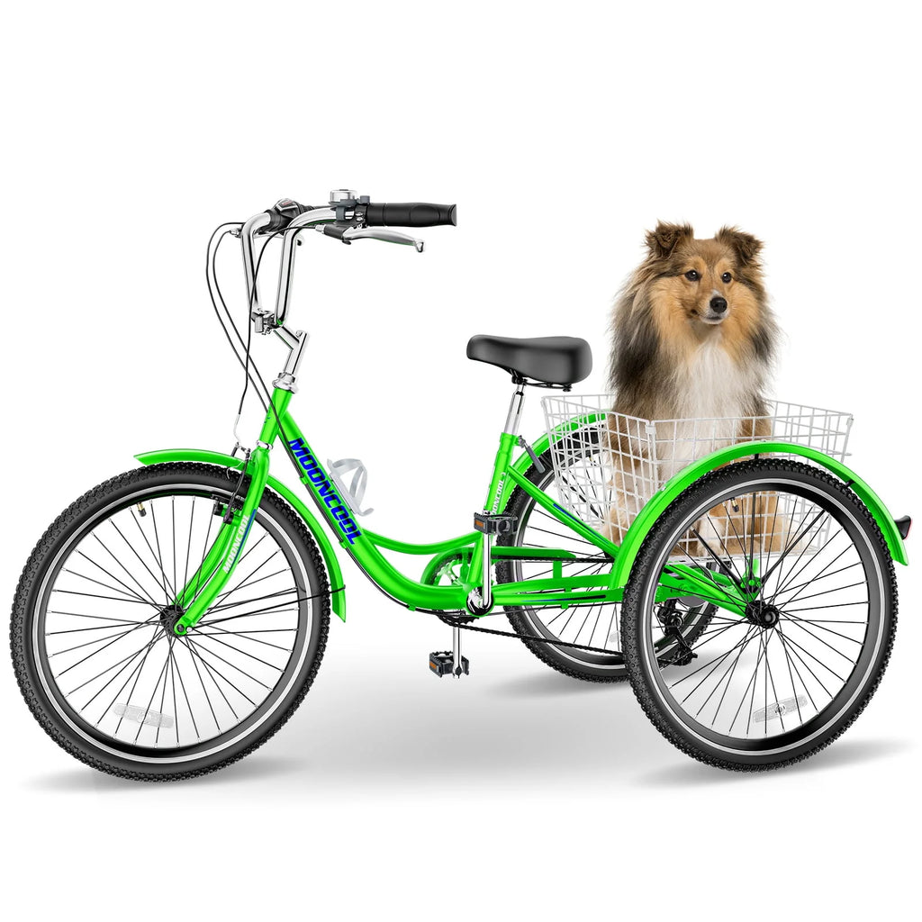 Cyan 26 inch 7-Speed Adult Tricycle with Basket C549